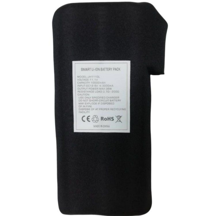 পোশাক 12V 10Ah ব্যাটারি 11.1V কালো কাপড় গরম জ্যাকেটের জন্য ডিসি চার্জিং প্লাগ দিয়ে আবৃত