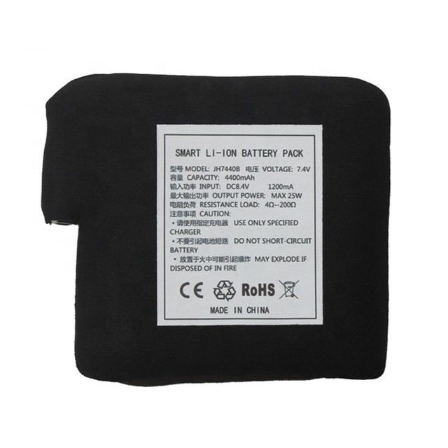 কালো কাপড়ের মধ্যে আবৃত ব্যাটারি 7.4V 4400mAh 5200mAh 6400mAh 7000mAh ব্যাটারি গরম জ্যাকেট জন্য